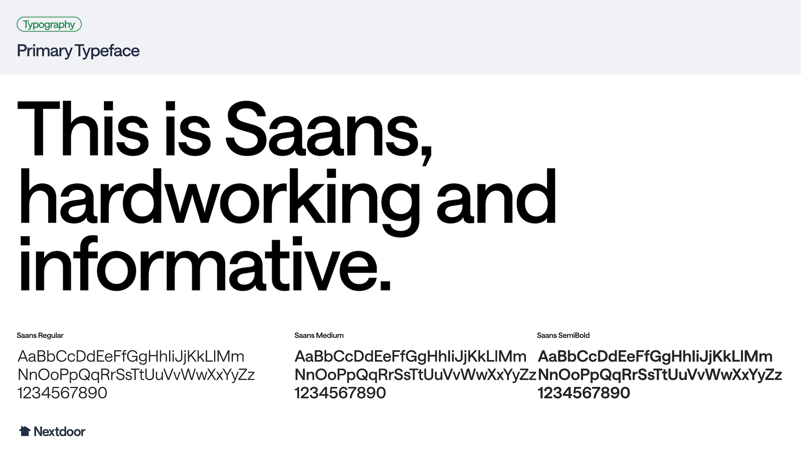 The Nextdoor typeface, Saans