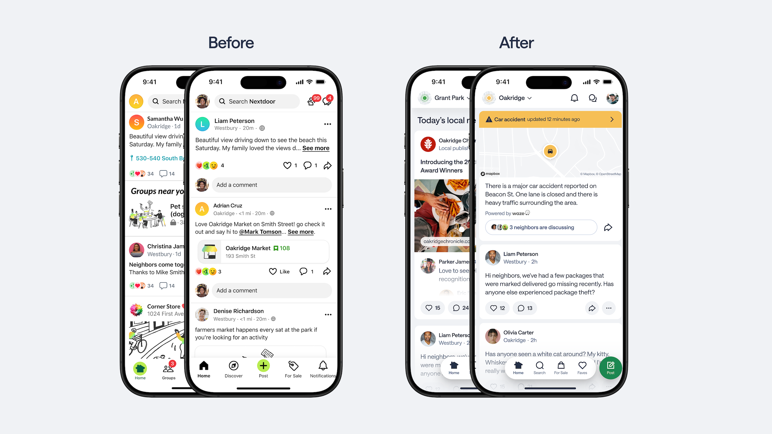The before and after of the Nextdoor app